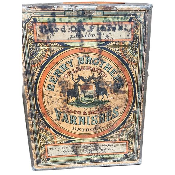 Vintage Berry Brothers Varnishes Celebrated Coach & Railway Tin Detroit Label - Picture 2 of 8